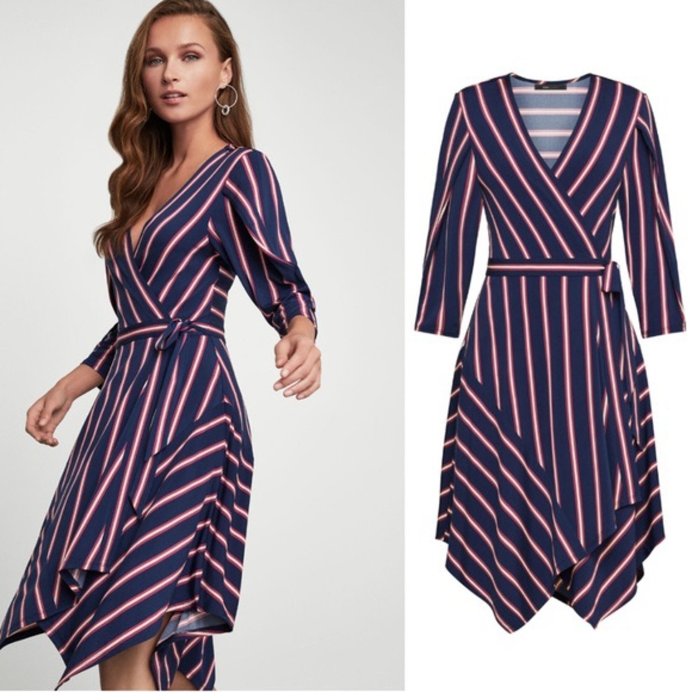 BCBGMAXAZRIA Valet Stripe Handkerchief Wrap Dress